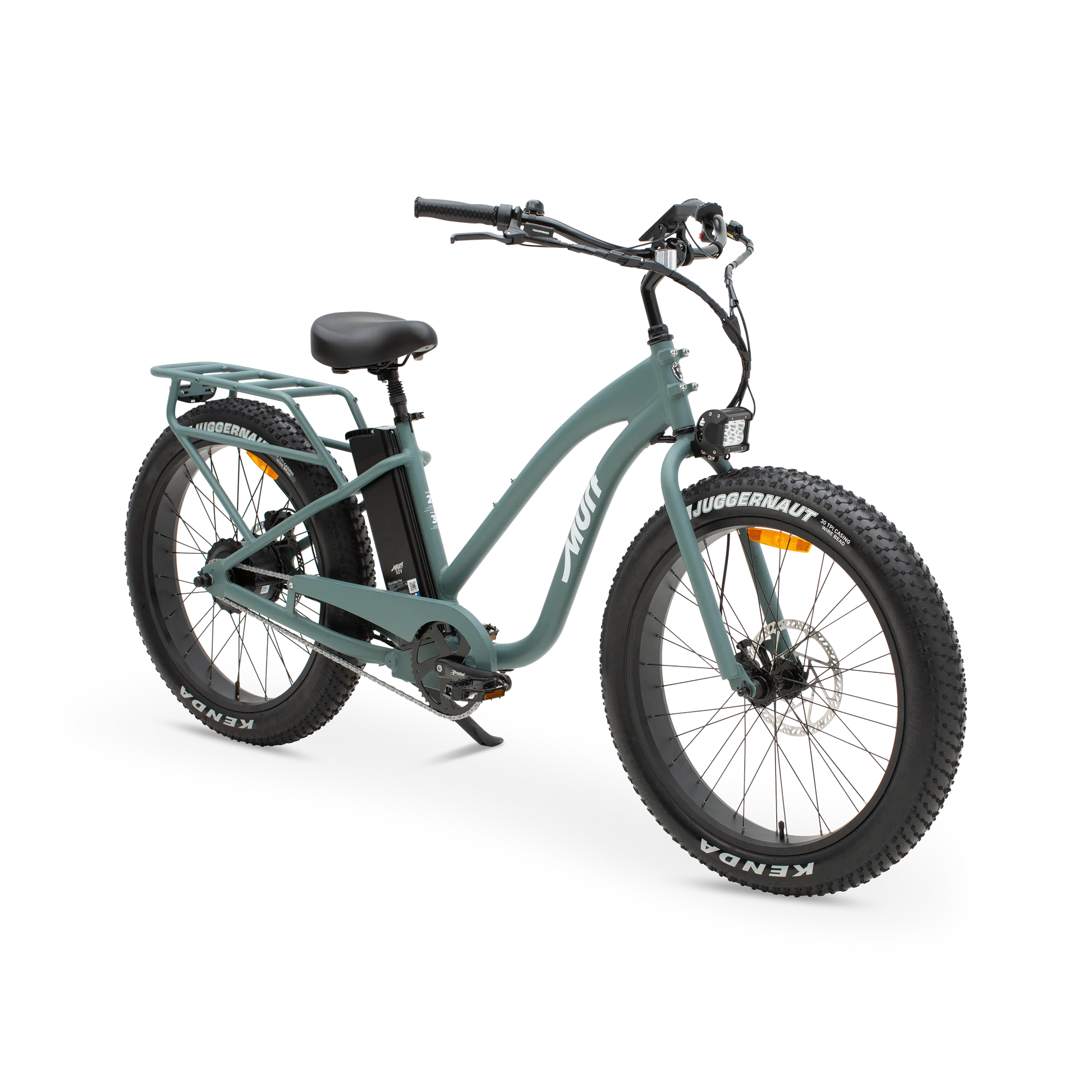 The Alpha Murf Step Through e-bike in the colour seabreeze.