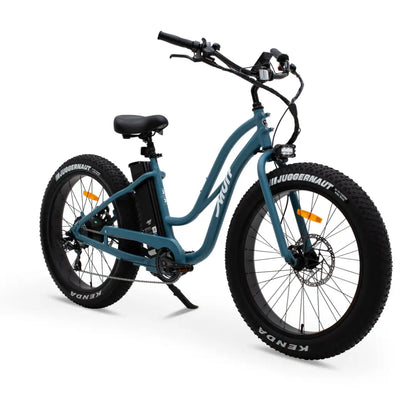 The Fat Murf step thru, fat tyre electric bike in the colour demin.